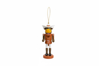 University of Texas Bevo mascot nutcracker ornament in burnt orange and white