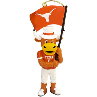 University of Texas Longhorns Bevo mascot ornament holding orange flag, jersey number 1
