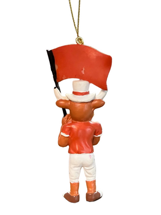 University of Texas Longhorn mascot ornament holding orange flag, back view