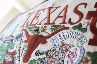 Catstudio University of Texas embroidered pillow featuring Longhorn mascot and Hook'em text