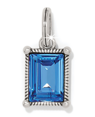 Brighton silver pendant with rectangular blue crystal stone and rope detail border
