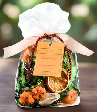 Aromatique Valencia Orange decorative fragrance potpourri in clear cellophane gift bag with ribbon