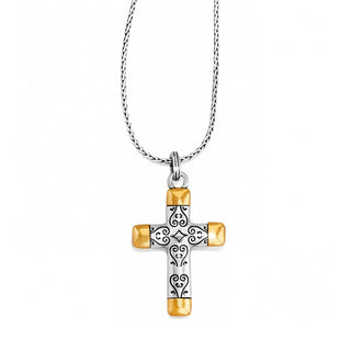 Venezia Cross reversible necklace silver body with gold-tone caps and black engraving