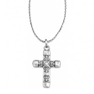 All-silver reversible Venezia cross pendant necklace with clear stone detail