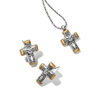 Brighton Venezia jewelry set reversible cross necklace and matching stud earrings