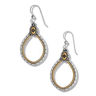 Brighton Venezia teardrop French wire earrings in two-tone silver and gold with fleur-de-lis detail