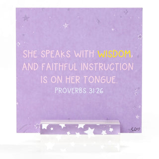 Purple card with inspirational quote and star design