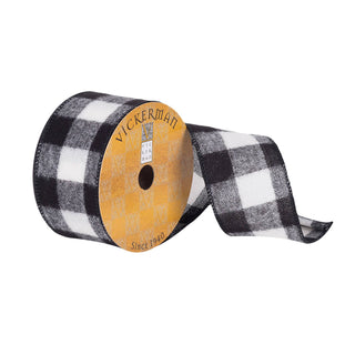Vickerman white and black buffalo plaid wired ribbon roll on spool