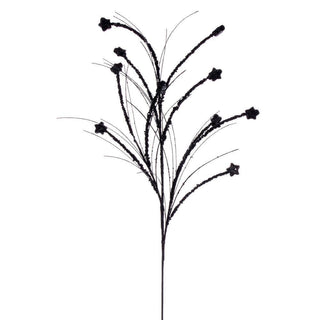 Black glitter spray stem with seven star-shaped tips and wispy accent branches