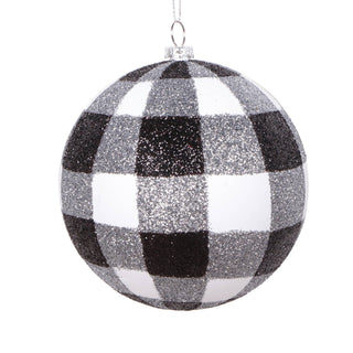Vickerman 4" White Black Plaid Glitter Ball 3/Bag