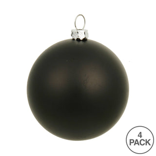 Vickerman 6-inch matte black ball Christmas ornament with silver cap, 4-pack