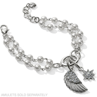 Brighton Victoria Charm Bracelet flat lay showing silver chain, pearl details and crystal charms