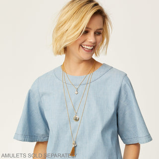 layered gold-plated charm necklace with adjustable chain for amulets