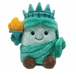 Warmies Statue of Liberty plush toy with crown and torch in teal green fabric
