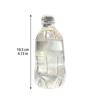 Clear miniature water bottle squishy toy, 10.5cm tall, silver cap