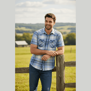 Lifestyle shot of western shirt worn outdoors