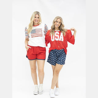 GRACE+EMMA by Southern Grace Women's Tops White with Sequin American Flag Top