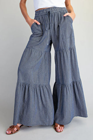 Wide Leg Pinstripe Tiered Pants