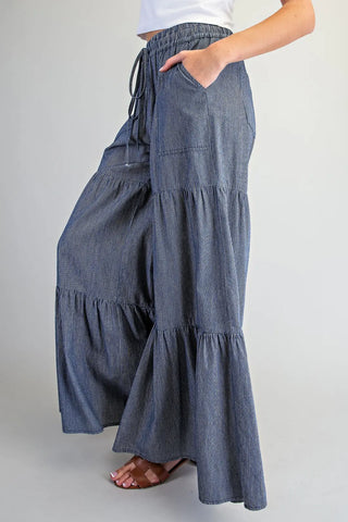 Wide Leg Pinstripe Tiered Pants