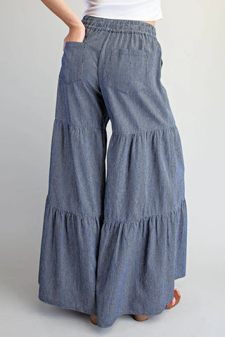 Wide Leg Pinstripe Tiered Pants