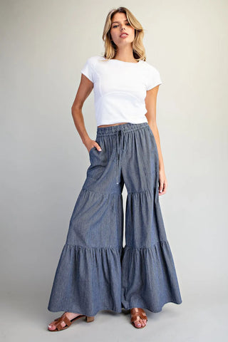 Wide Leg Pinstripe Tiered Pants