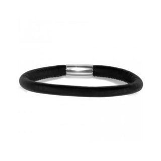 Brighton black leather bracelet with silver magnetic clasp on white background