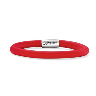 Brighton Woodstock Single red leather bracelet with silver magnetic clasp on white background