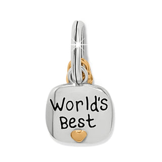 Two-tone silver and gold World's Best Grandma charm with textured heart detail