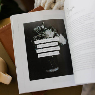 Worthy Bible Study open to floral page with faith quote, by The Daily Grace Co