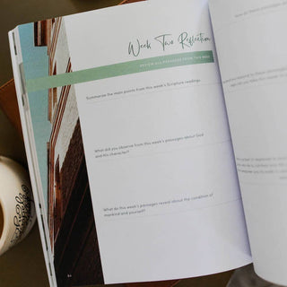 Worthy Bible Study book open to Week Two Reflection journaling pages