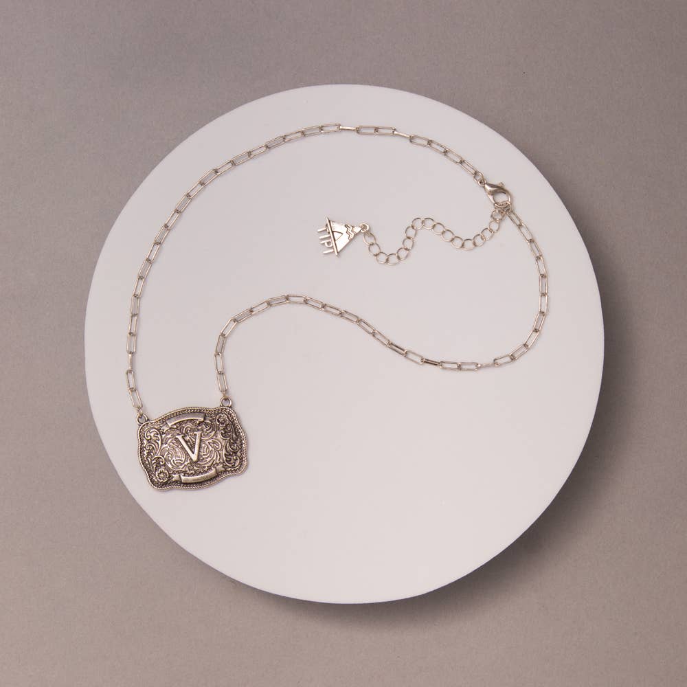 Western Buckle Initial Necklace