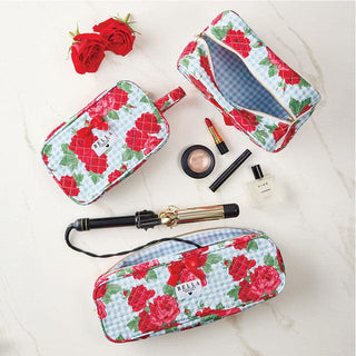 Bella Sleep+Spa Cosmetic Bag Gingham And Roses Quilted Hair Tool Bag