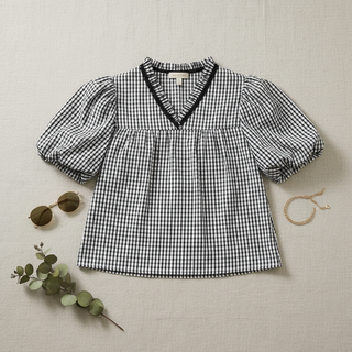 Black Gingham Top Flat Lay