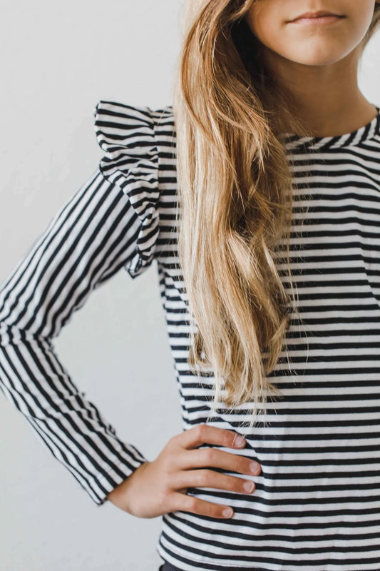 Stripe Long Sleeve Ruffle Tee