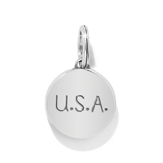Brighton silver circular charm with U.S.A. engraving and lobster clasp attachment