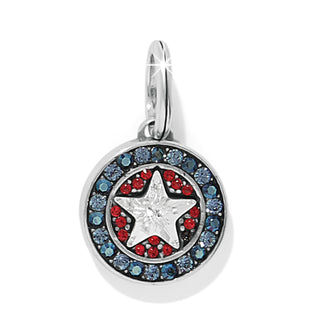 Brighton American Star Charm with silver base, white star center, red crystals, and blue outer ring