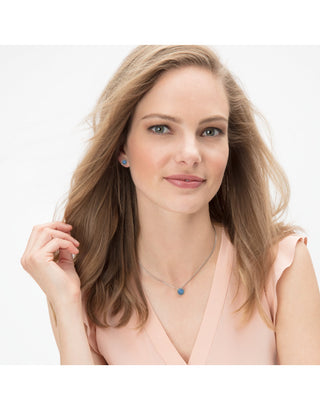 Woman wearing Brighton Twinkle Mini Post Earrings with matching necklace in blue