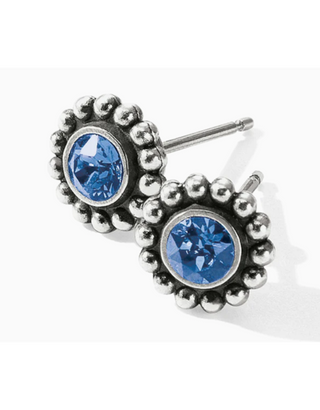 Brighton Twinkle Mini Post Earrings in silver with blue gemstones and beaded borders