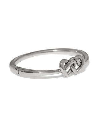 Brighton silver hinged bangle bracelet featuring interlocked linked hearts decorative closure