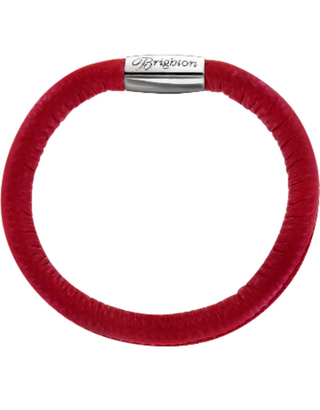 Brighton red leather wrapped bracelet with silver magnetic clasp and Brighton logo