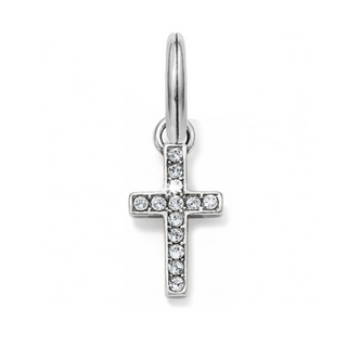 Silver cross charm pendant with crystal rhinestones on jump ring