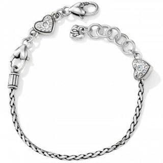 Brighton silver heart slide bracelet with crystal-studded heart charms and twisted chain