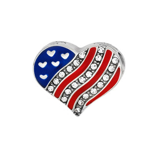 Brighton Hearts & Stripes patriotic heart-shaped bead with rhinestones and American flag design