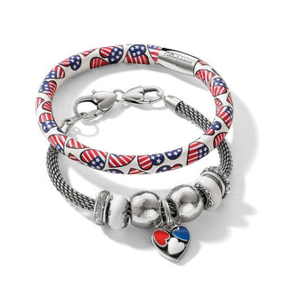 Brighton Patriotic Luv Woodstock Bracelet with American flag hearts and silver beads