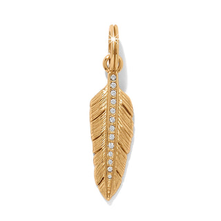 Brighton Plume Amulet gold feather charm with crystals on white background