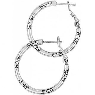 Brighton silver hoop earrings with decorative scroll pattern detail