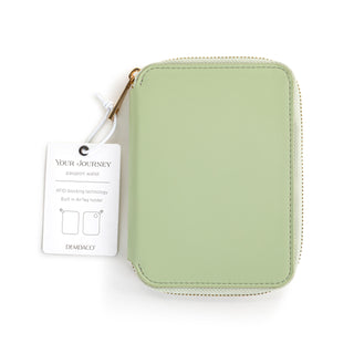 Demdaco Your Journey sage green zip-around passport wallet with gold zipper and hang tag