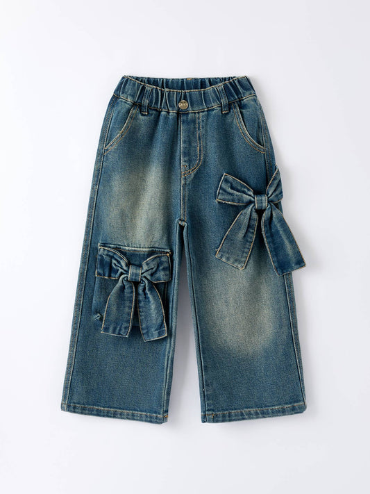 Girls Bow Stretch Jeans