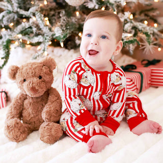 Caden Lane Baby Footies Christmas Bamboo Convertible Zip Rompers
