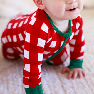 Caden Lane Baby Footies Checking It Twice / 3-6 months Christmas Bamboo Convertible Zip Rompers